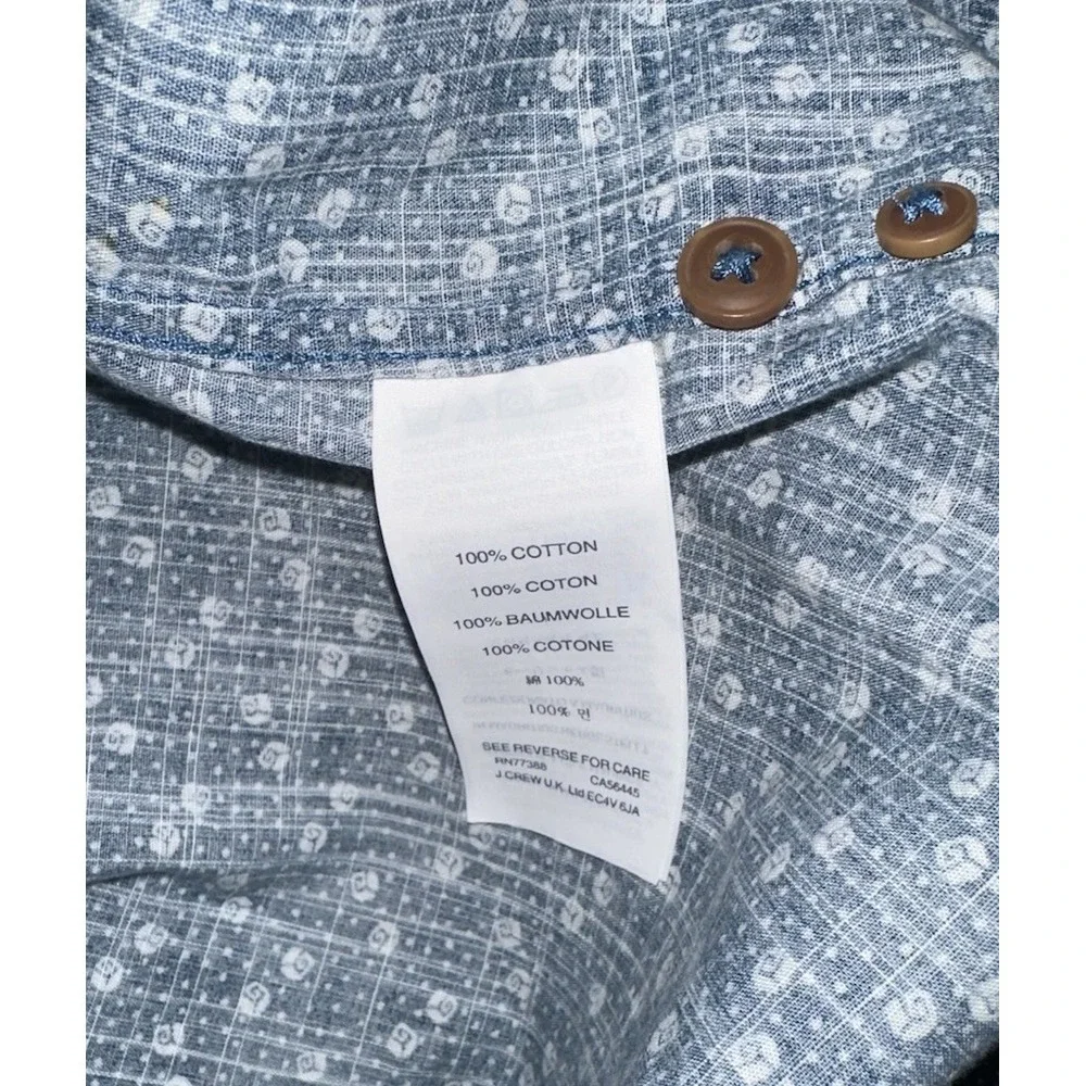 J. Crew Short Sleeve Button Down Shirt Mens Size‎ L Large Blue Geometric Print
